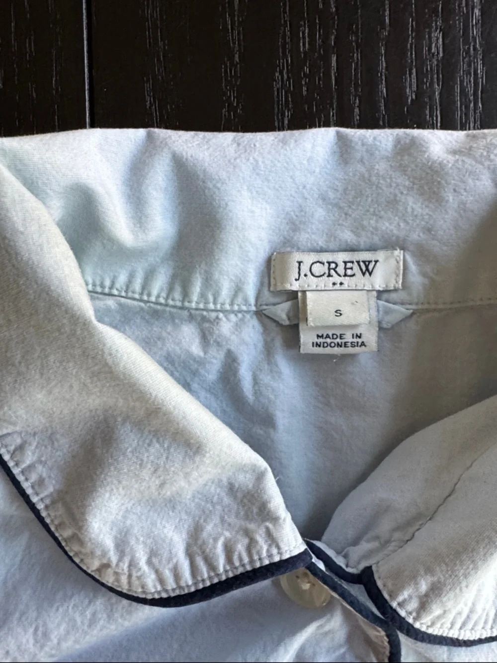 J. Crew Light Blue Button-Up Pajama Top with Navy Piping - Picture 3 of 5